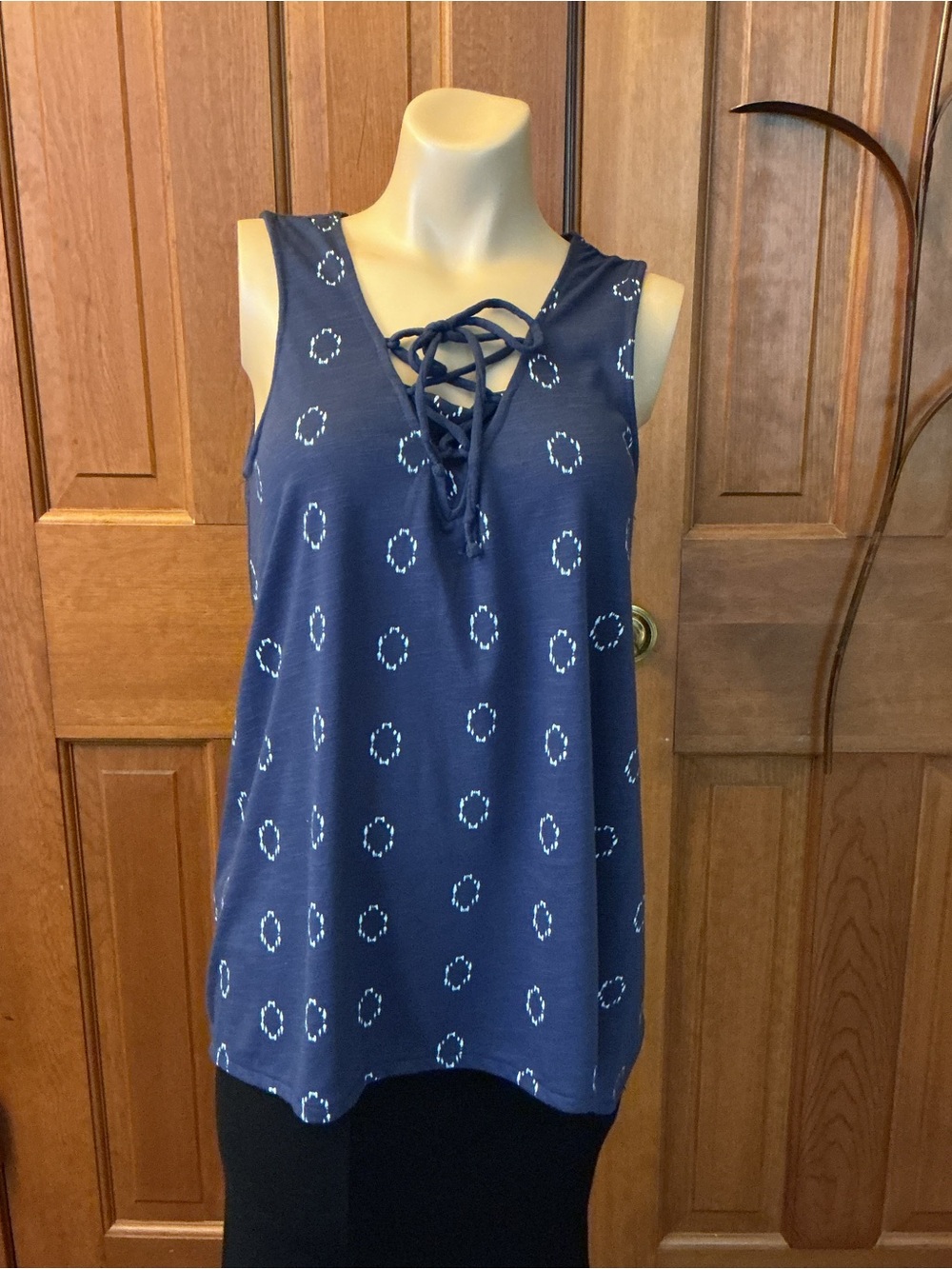Sonoma Lace-Up Navy and white Sleeveless Tank Top